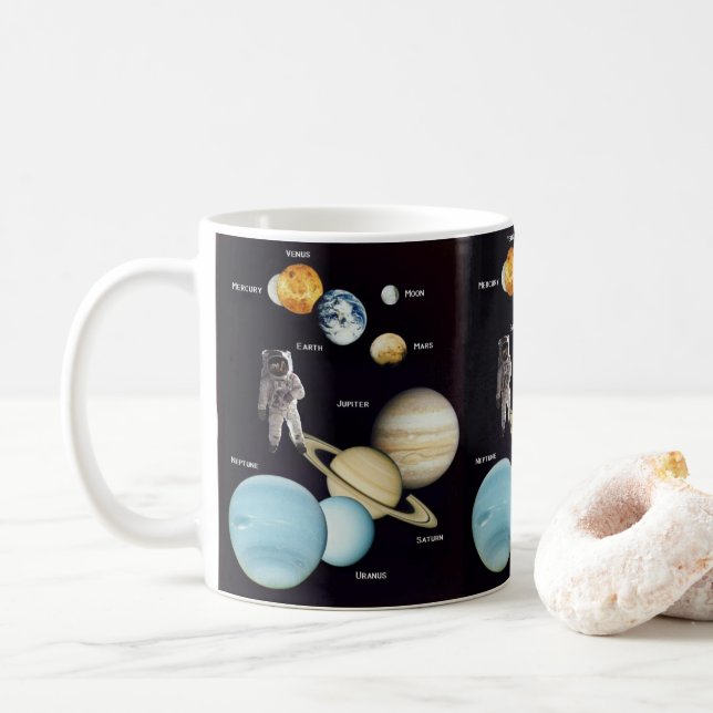 Caneca De Café Astronauta de Mug Planetas Espaciais (Com Donut)