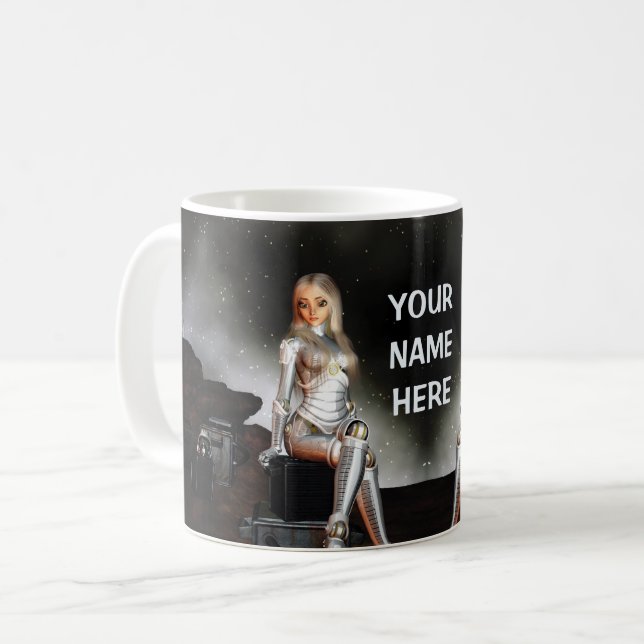 Caneca De Café Astronauta feminina bonita. Feliz (Frente Esquerda)