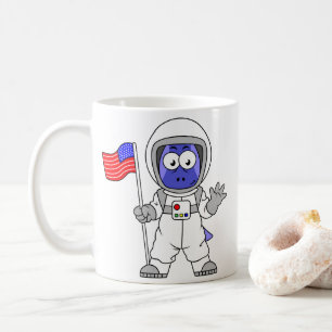 Caneca De Café Astronauta Parasaurolophus Segurando Bandeira Amer