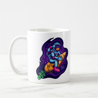 Caneca De Café Astronauta Pilotando um Foguete de Cenoura