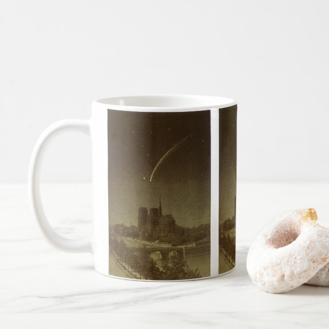 Caneca De Café Astronomia Vintage, Cometa Donati sobre Paris em 1 (Com Donut)