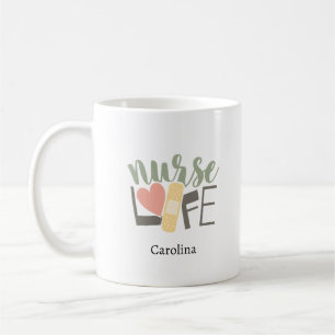 Caneca De Café Atadura de Coração da Vida de Enfermeira Nome da E