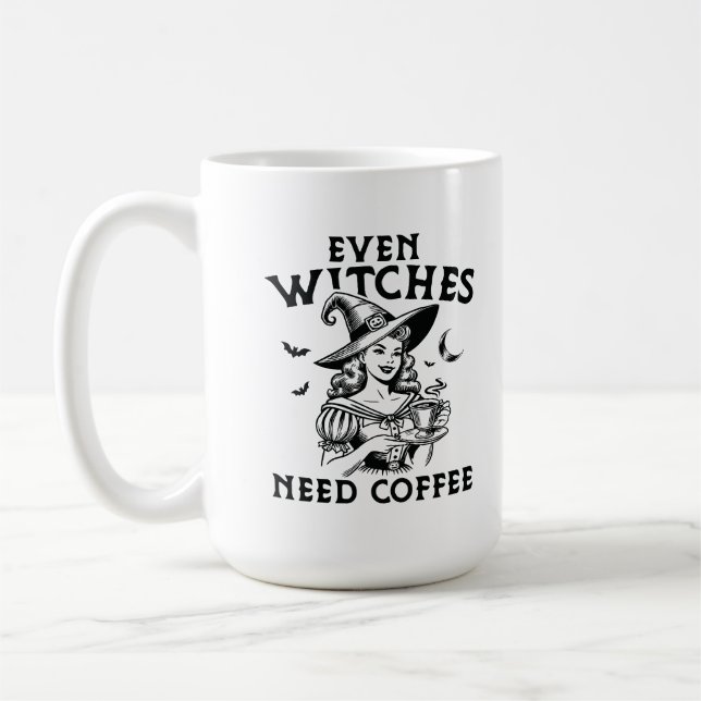 Caneca De Café "Até As Bruxas Precisam De Café" Bruxa Engraçada (Esquerda)