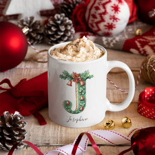 Caneca De Café Atreva-se com o Natal - Carta J Nome Personalizado