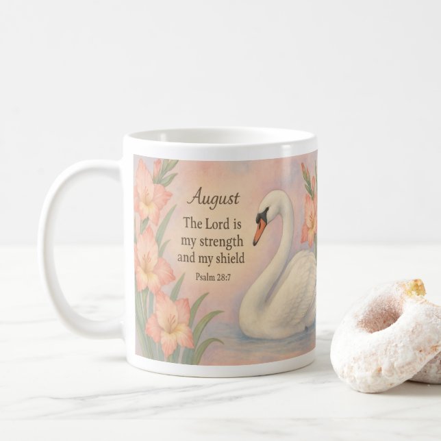 Caneca De Café August Flamingo Bible Verse Christian Birth  (Com Donut)