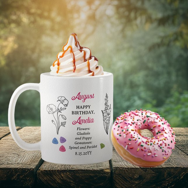 Caneca De Café August Gladiola e Poppy Birthday Keepsaoket (August Floral and Birthstone Birthday Keepsake Coffee Mug)