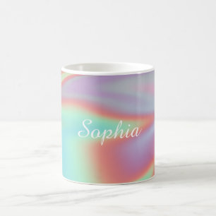 Caneca De Café Aura holográfica iridescente moderna Nome