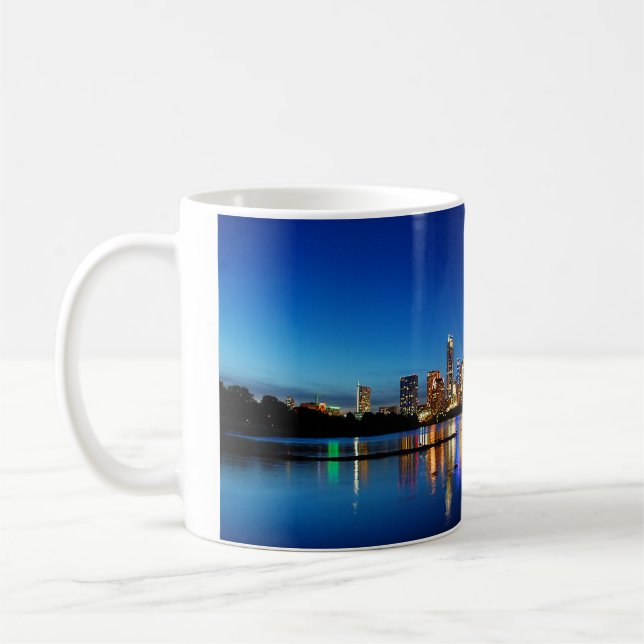 Caneca De Café Austin Texas Centro Night Skyline Ladybird Lake (Esquerda)