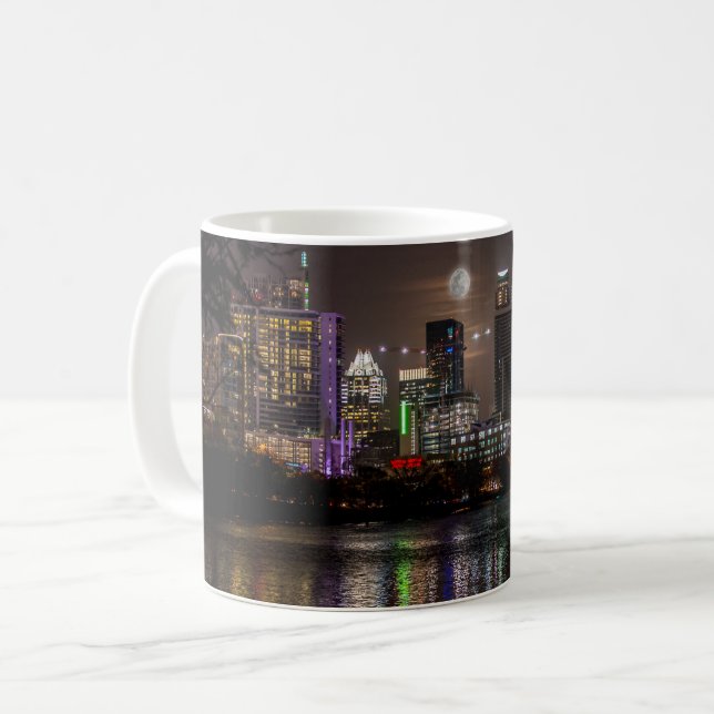 Caneca De Café Austin, Texas Full Moon v2 (Frente Esquerda)