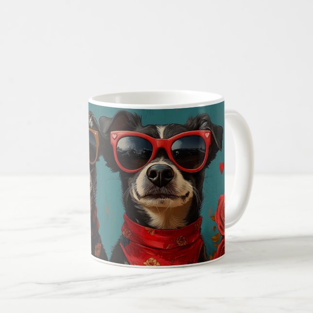 Caneca De Café Australian Kelpie Com Rosas Do Coração Dia Dos Nam (Frente Esquerda)