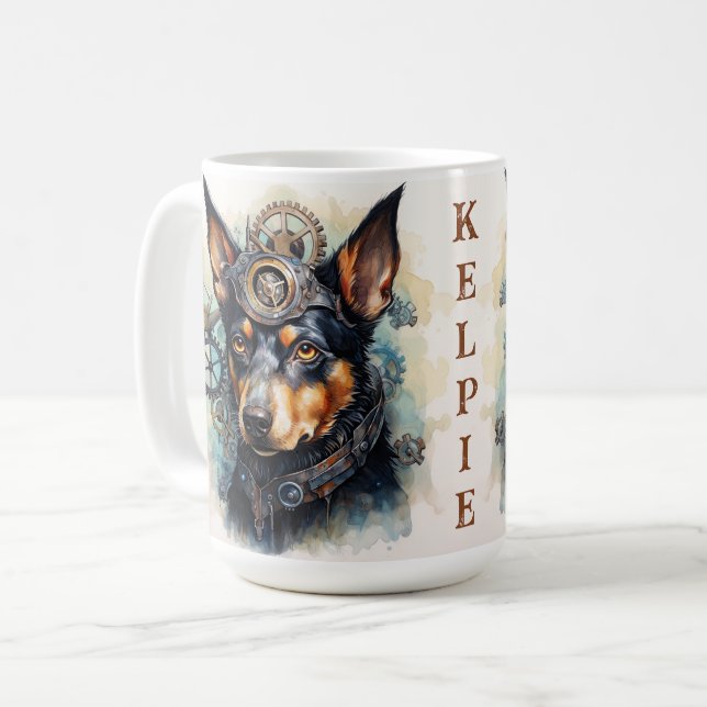 Caneca De Café Australian Kelpie Steampunk Dog (Frente Esquerda)