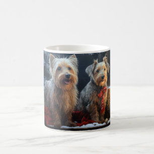 Caneca De Café Australian Terrier Snowy Sleigh Decoração de Natal
