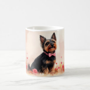 Caneca De Café Australiano Terrier com Rosas - Dia de os namorado