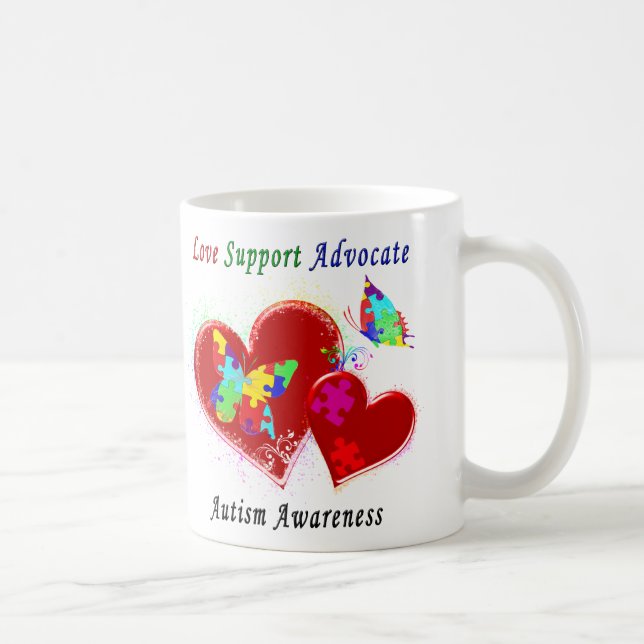 Caneca De Café Autismo Borboletas em Corações (Direita)