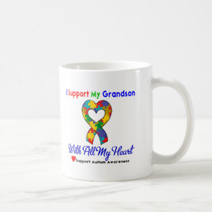 Caneca De Café Autismo: Eu apoio meu neto com todo o meu coraçã