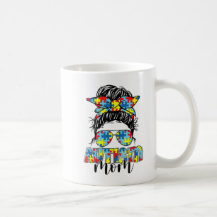 Caneca De Café Autismo Mãe Vida Mensagem Bun Óculos Solares Banda