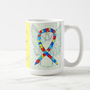 Caneca De Café Autismo Quebra-cabeça de consciência Ribbon Angel 