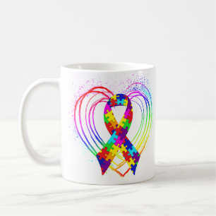 Caneca De Café Autismo Ribbon em Coração: