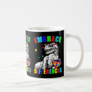 Caneca De Café Autismo Sensibilização Abraça Diferenças Trex Dino