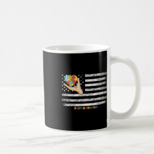 Caneca De Café Autismo Sensibilização Americana Flag Usa Mão Com 