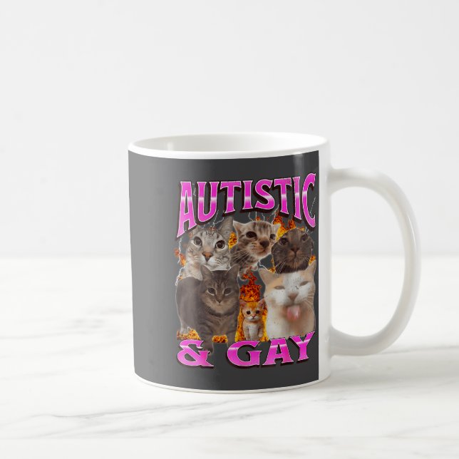Caneca De Café Autistic And Gay Funny Cat Meme Bootleg Graphic  (Direita)