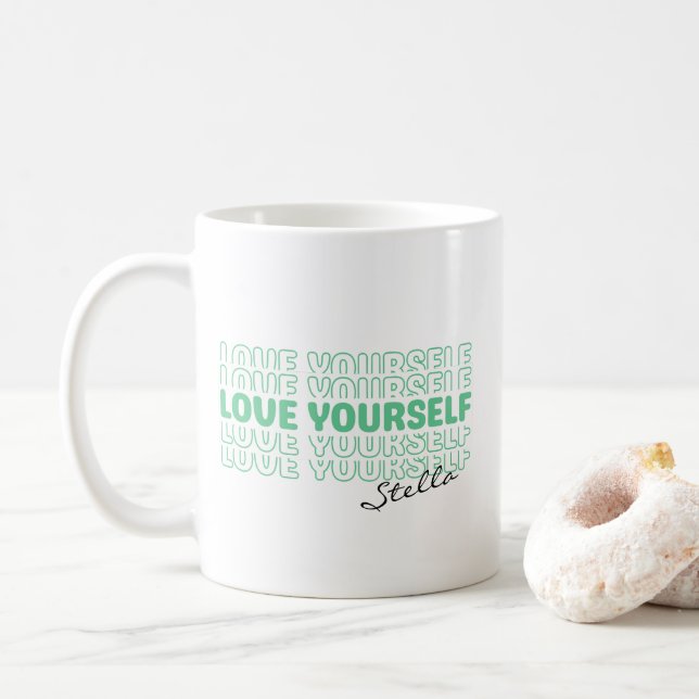 Caneca De Café Autoamor Texto Personalizado Retro Ondulado em Ver (Com Donut)