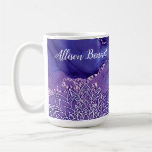 Caneca De Café Autora personalizada de cor branca roxa