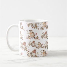 Caneca De Café Autumn Birds Flowers and Leaves Watercolor