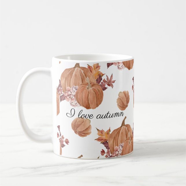Caneca De Café Autumn Birds Flowers and Leaves Watercolor (Esquerda)