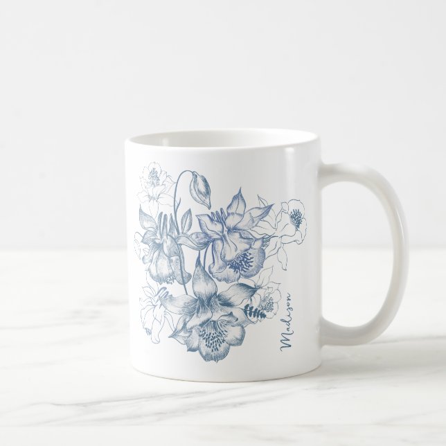 Caneca De Café Autumn Breath Luxury Blue Flower Padrão sem costur (Direita)