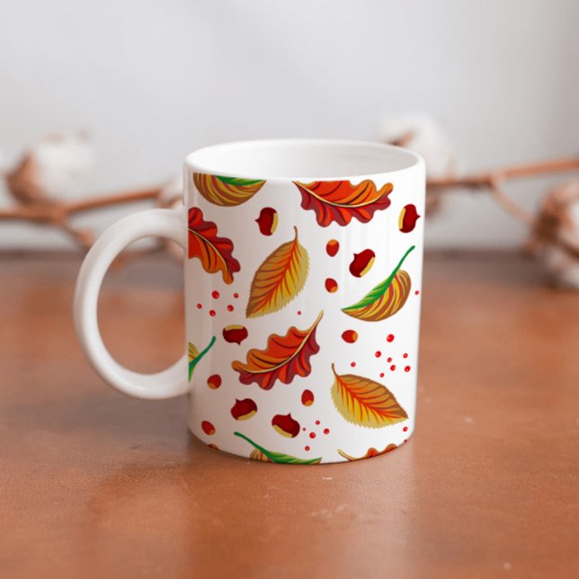 Caneca De Café Autumn Deixa Loucos Castanha Padrão Elegante Queda (Criador carregado)