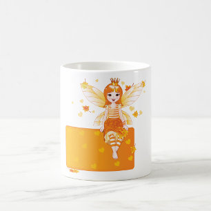 Caneca De Café Autumn Fairy Princess com Folhas Laranja e Coroa