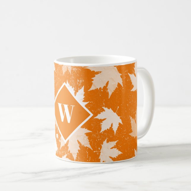 Caneca De Café Autumn Fall Deixa O Monograma Do Padrão (Frente Esquerda)