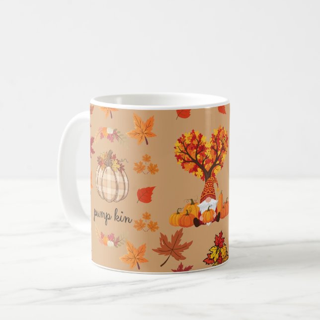 Caneca De Café Autumn Gnome Pumpkin Fall Art Print (Frente Esquerda)