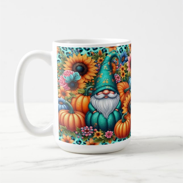 Caneca De Café Autumn Gnomo com Bombas e Flores Vibrantes (Esquerda)