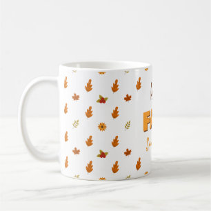 Caneca De Café Autumn Leaves Flowers Padrão Hello Fall Name