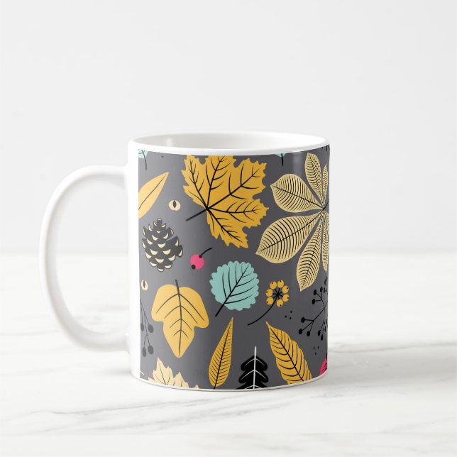 Caneca De Café Autumn Leaves: Padrão Escuro Sem Olhos (Esquerda)