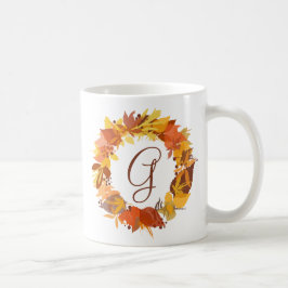 Caneca De Café Autumn Leaves Wreath Personalizado Monograma Mug