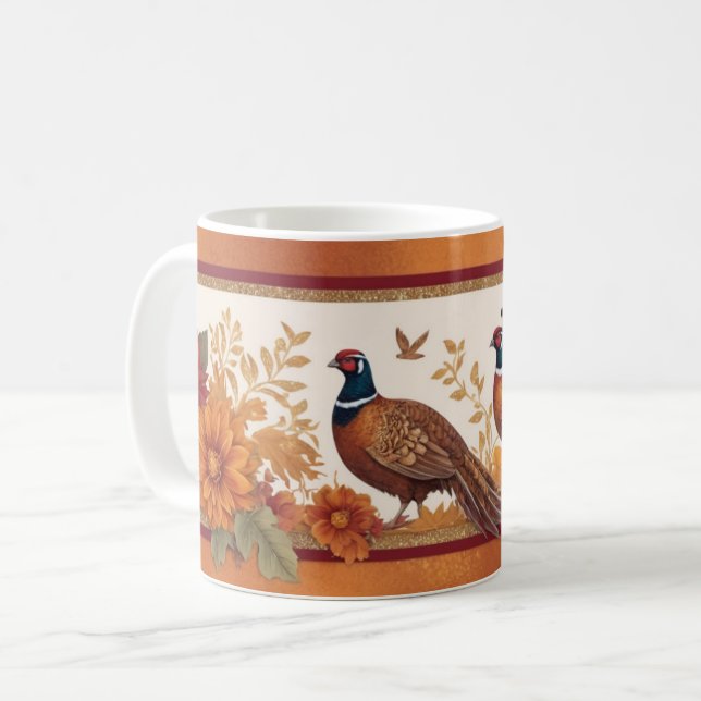 Caneca De Café Autumn Mug com faisões e flores (Frente Esquerda)