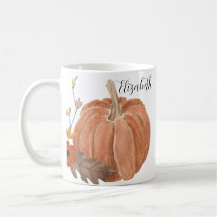 Caneca De Café Autumn Pumpkin Deixa Nome Personalizado Floral S