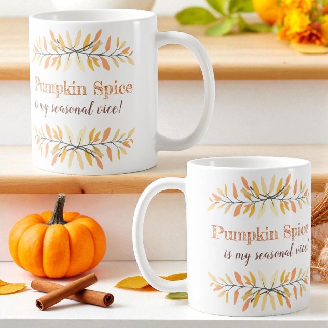 Caneca De Café Autumn Pumpkin Spice Seasonal (Design view on both sides of ceramic mug handle)