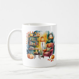 Caneca De Café Autumn Reading Chair Mug — Cozy Lamp & Book Corner