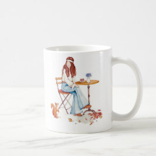 Caneca De Café Autumn Whimsy – Menina, Café & Esquilo Curioso Mu