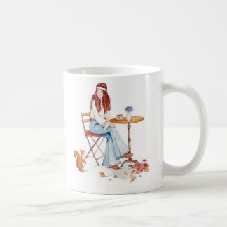 Caneca De Café Autumn Whimsy – Menina, Café & Esquilo Curioso Mu