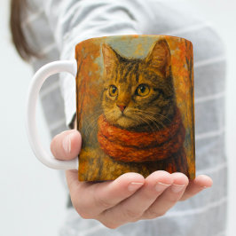 Caneca De Café Autumn Whiskers A Cozy Cat in Fall Breeze