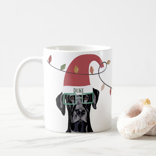 Caneca De Café Auxiliar das Luzes de Natal do Cão Leal (Com Donut)