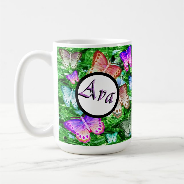 Caneca De Café Ava Name Com Voo Das Borboletas, (Esquerda)