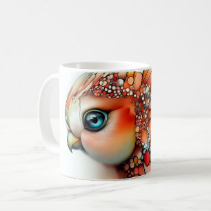 Caneca De Café ave colorida e estilizada, semelhante a uma coruja