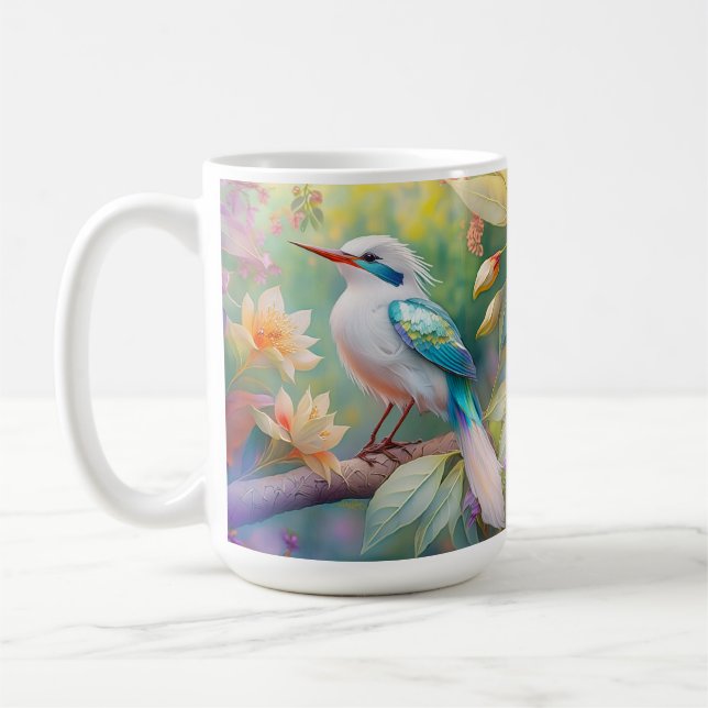 Caneca De Café Ave de Fantasia com Asa de Azul Iridescente com To (Esquerda)