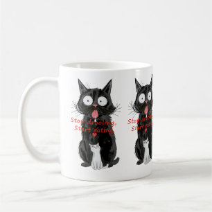 Caneca De Café Avental de Gatos Pretos e Brancos Engraçados